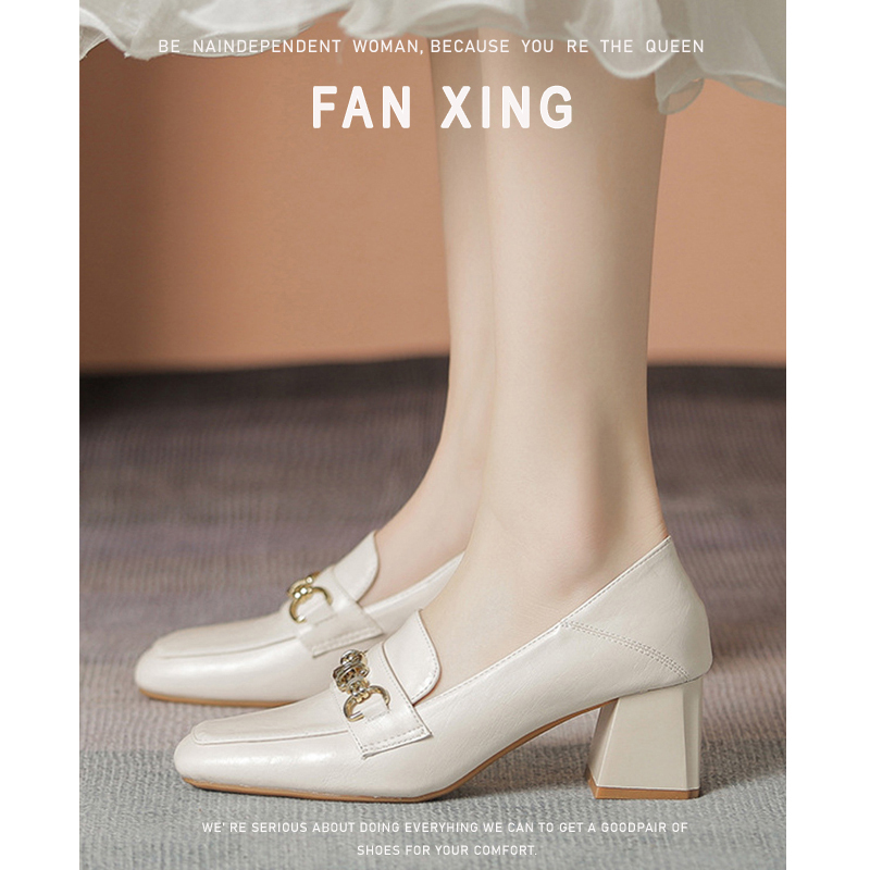 Women's Leather Shoes, British Style, French Retro High Heels, 2025 New Spring Thick Heel Square Toe Single Shoes, Soft Leather Loafers Women's Leather Shoes, British Style, French Retro High Heels, 2025 New Spring Thick Heel Square Toe Single Shoes, Soft Leather Loafers