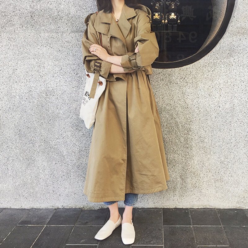 French Cachan Windclothes female medium and long edition of the new British wind and Han Edition of the British Wind and Han Edition loose over the knee coat