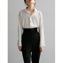 Tide brand minimalist basic Hong Kong style design sense ol foreign air pearl white silk satin shirt women long sleeve shirt