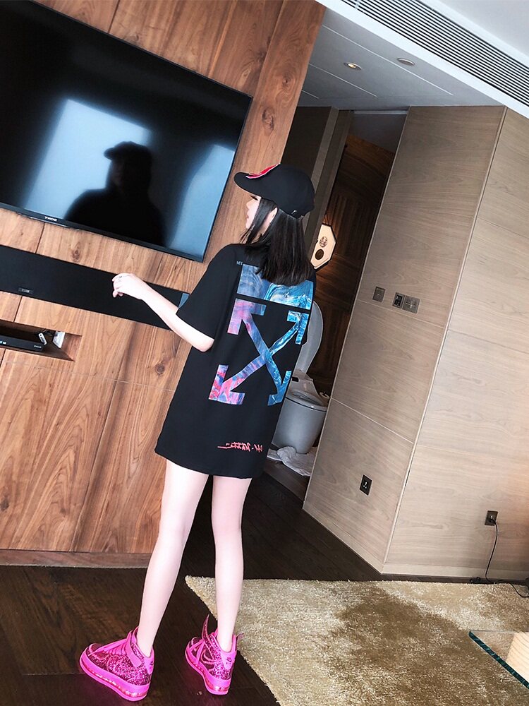 Hong Kong fashion brand T-shirt women's summer loose medium and long version of black lower body missing top women's 2020 new women's clothing