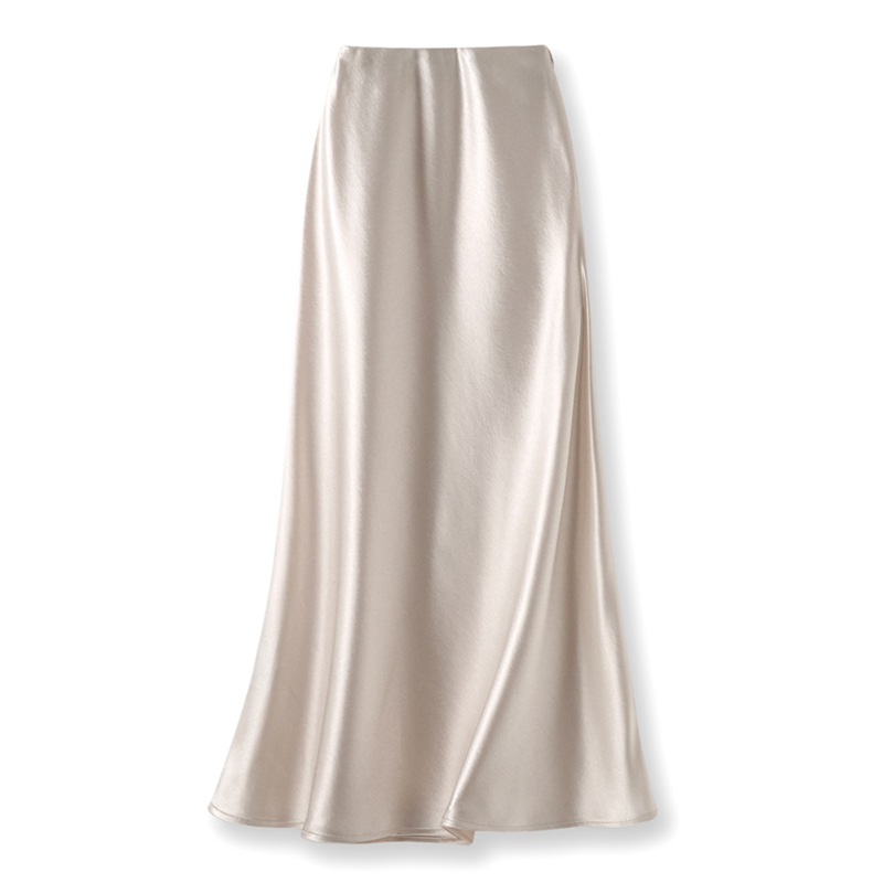 High-End Acetate Fishtail Long Skirt for Women, Summer Apricot White High-Waisted A-Line Skirt with Bias Cut and Drape Effect, 2026 New Style