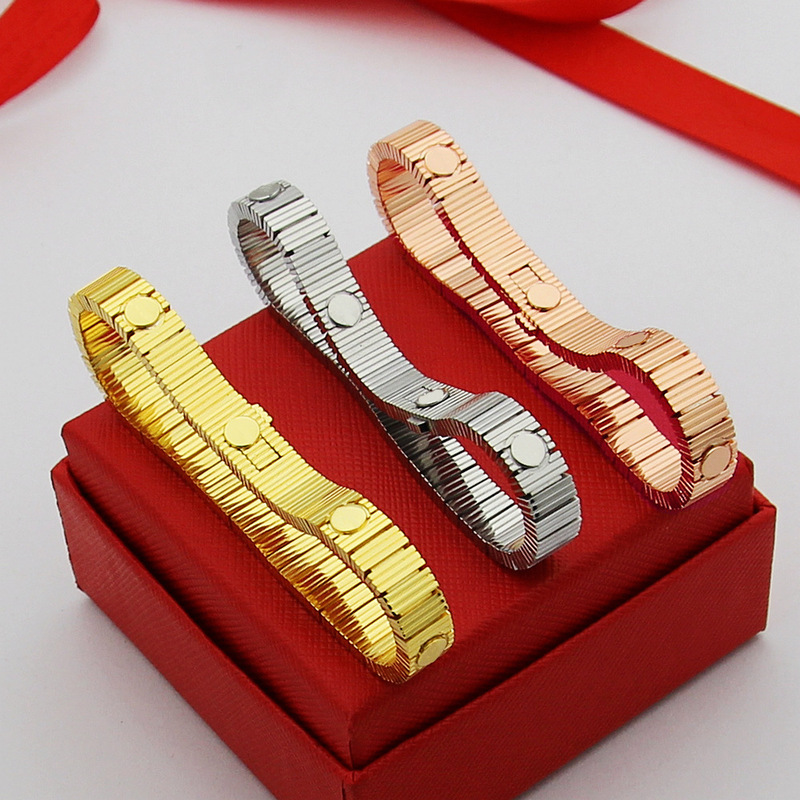 Free Shipping Gear Bracelet for Couples, 18K Gold Plated Men's and Women's Nail Pattern Engraved Love Soft Chain Bracelet Jewelry