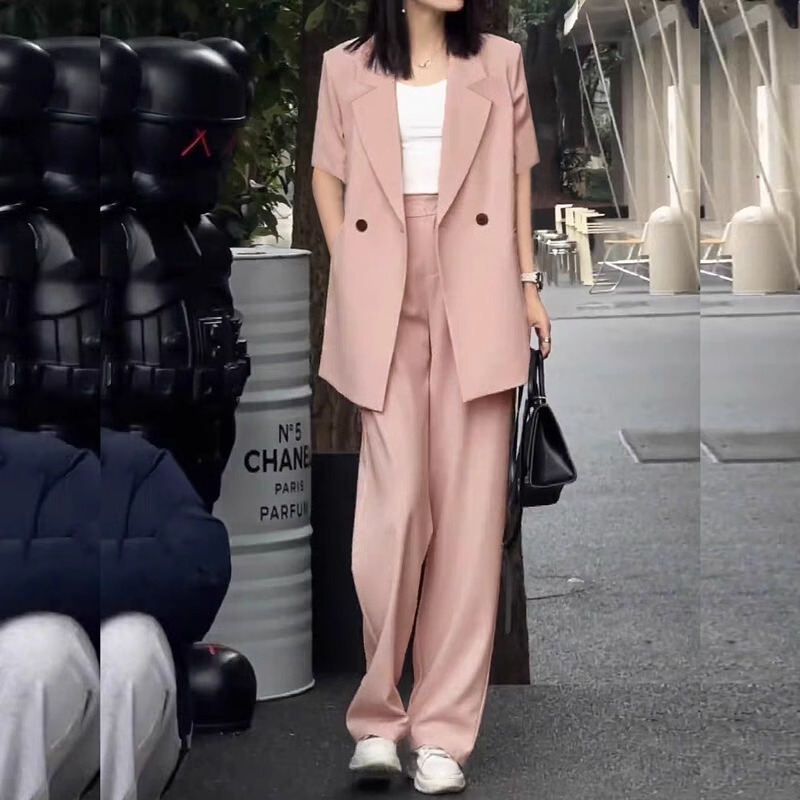 French Rouje Moaks Summer Trendy New Wide-Leg Pants Suit High-End Fashion Suit Set for Women