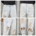 Châu Âu và Mỹ cao đường rửa sạch quần trắng rách quần jeans nam hợp thời trang thương hiệu dây kéo chia chân quần - Quần jean
