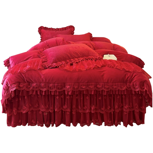 Зимний комплект, коралловый красный чай улун Да Хун Пао, пододеяльник, утепленная простыня, 4 предмета, постельные принадлежности
