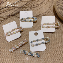 Korean pearl edge Rhinestone shell hairpin one-word clip Bangs clip Hair accessories broken duckbill clip Spring clip girls side