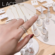 South Korea Dongdaemun double row diamond pearl opening ring Japanese and Korean jewelry simple index finger ring net red ring female ring