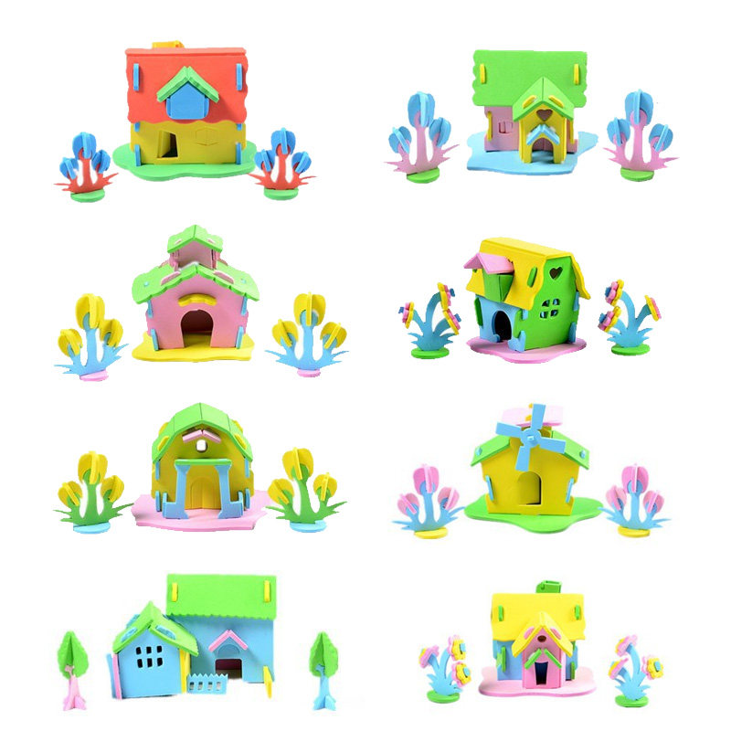EVA house building model three-dimensional puzzle children's handmade materials kindergarten play house wine assembly toys