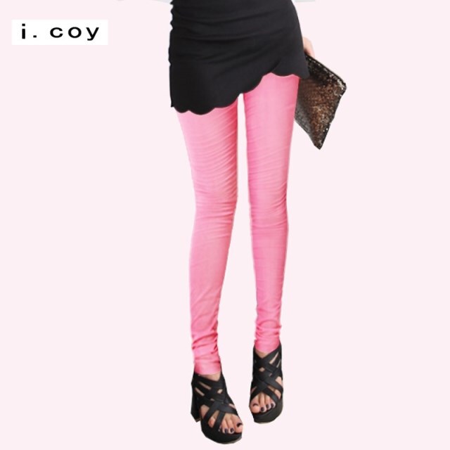 Icoy Summer Stretchy Mulberry Silk Leggings, Slim Fit, Candy Color, Plus Size, Thin Women's Skinny Pants, European Style