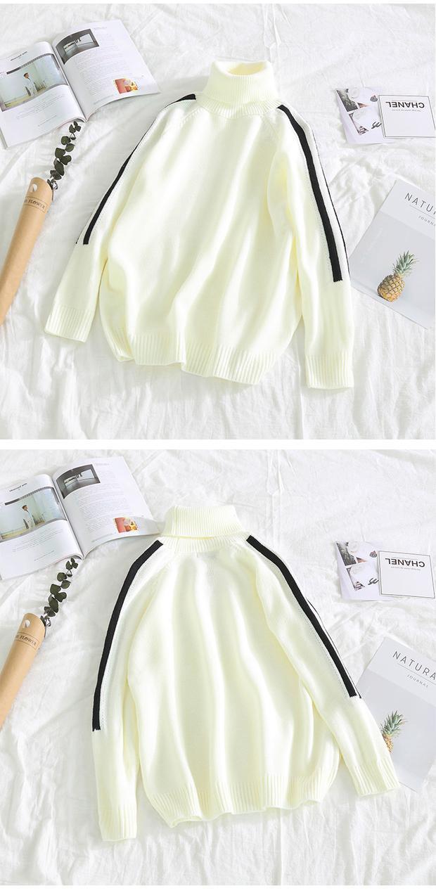Mùa thu và mùa đông ulzzang phong cách Harajuku áo len cổ cao nam thể thao giản dị chạm đáy áo len dày màu rắn áo len áo khoác len nam