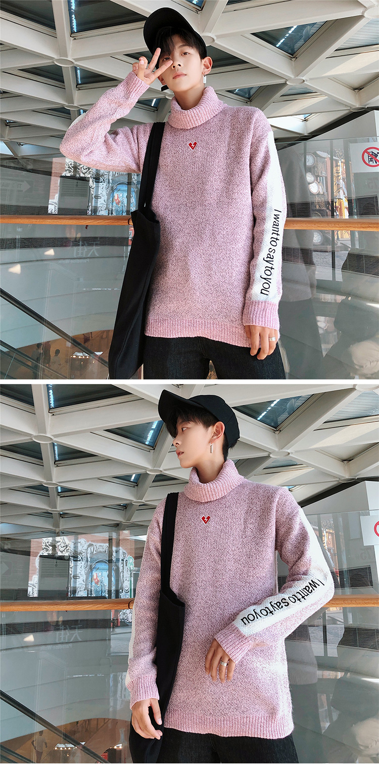 Áo len nam phong cách chic sang trọng xu hướng áo len cao cổ cao Phiên bản Hàn Quốc của những người yêu thích bf Harajuku mặc áo len ấm áp cardigan nữ