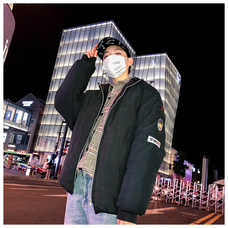 Phong cách Harajuku mùa đông sản phẩm mới dày áo ấm nam áo khoác nam thương hiệu hip hop cotton áo khoác lỏng lẻo trùm đầu áo bomber nam