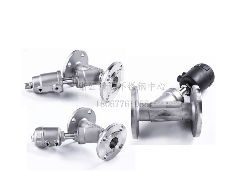 304 stainless steel flange Pneumatic angle seat valve Y-type high temperature DN15 20 25 32 40 50 stainless steel head