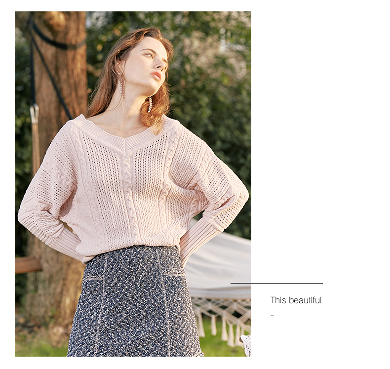 Áo len nữ MOFAN 2019 Xuân mới Chủ đề thời trang Len ngắn tay ngắn Openwork V-cổ Loose Top - Đan Cardigan áo cardigan