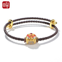 Impressionist Foot Gold Inlaid and Tian Yuhand Strings Enamel Works Gold Inlaid White Jade Ruby Jade Bracelet with a certificate