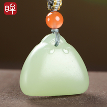 Impression Eyes and Tian jade pendant light Qingyu jade white jade green lock bag men and womens jade pendant with two attached certificates