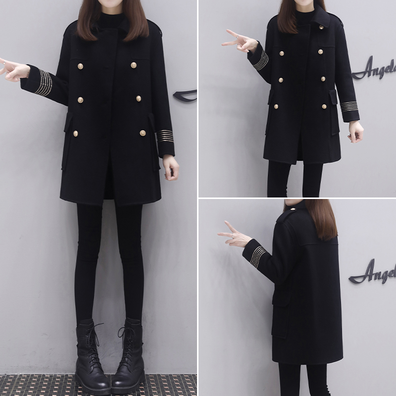 European Station 2022 - winter new black hair coat large small size double - sided cashmere coat