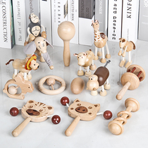 Newborn Baby Dial Wave Drum 3-6 Months Baby Solid Wood Hand Rattle Toy Can Nibble Full Moon Gift 0-1 years old