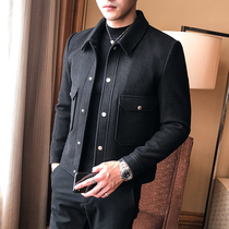 Winter thick coat mens Korean version of the trend short mens slim wool jacket casual lapel jacket mens clothing