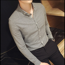 Autumn plaid shirt mens self-cultivation Korean business Youth Work professional shirt tide Joker mens shirt long sleeve