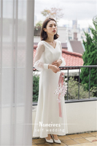White Pigeon] 2019 new elegant temperament light wedding simple satin literary retro travel wedding dress go out yarn