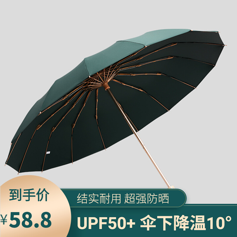 中川 16骨 チタンシルバー 日傘 女性用 日焼け止め 晴れ 雨傘 折りたたみ 耐風 UVカット 大型パラソル