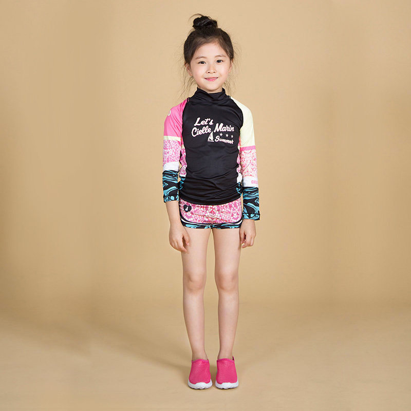 Diving suit children's swimsuit Korea long sleeve swimming Swimsuit Beach sunscreen shirt for girls swimsuit high collar