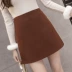 Mùa thu và mùa đông váy trẻ em váy một từ váy màu caramel eo cao đoạn ngắn váy bước túi váy hông váy len Váy