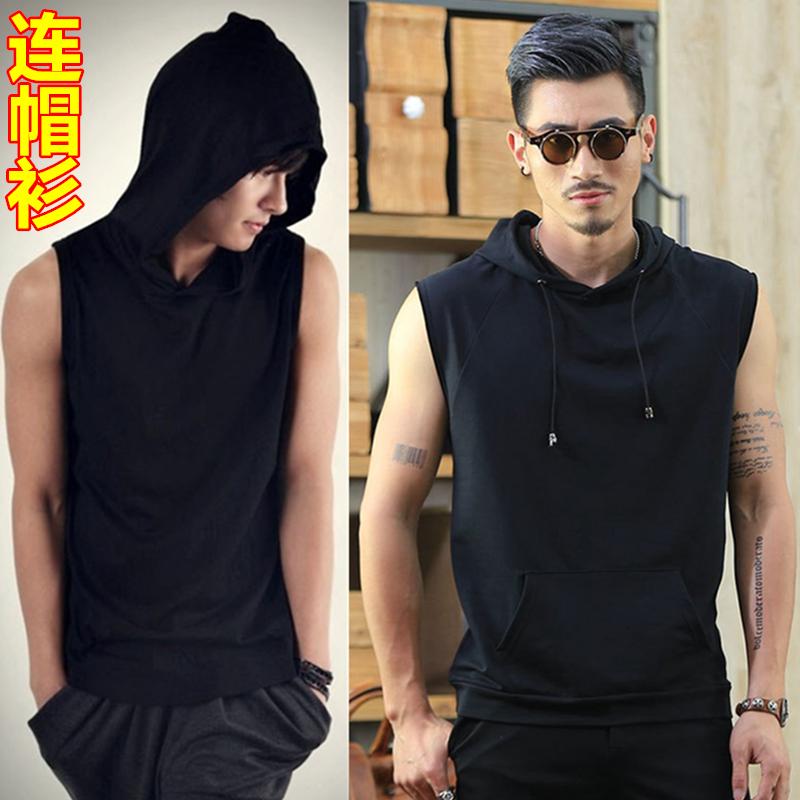 Hồng Kông phong cách đường phố trùm đầu vest nam thương hiệu thủy triều trùm đầu áo thun không tay nam áo len không tay áo mùa hè mỏng phần - Dệt kim Vest