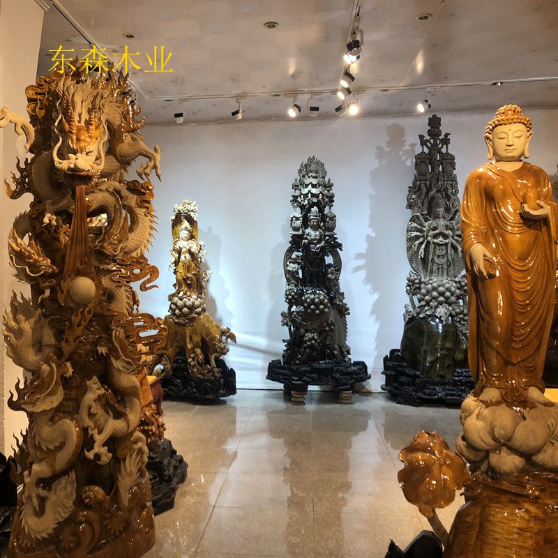 Cliff Cypress carved ornament living room gold silk Nan carved handicrafts Guan Gong ebony Zhao Cai big wood carving Guanyin god Buddha statue