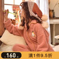 Couple pajamas womens autumn and winter thickened warm coral velvet mens home clothes can be worn outside the fruit velvet winter suit