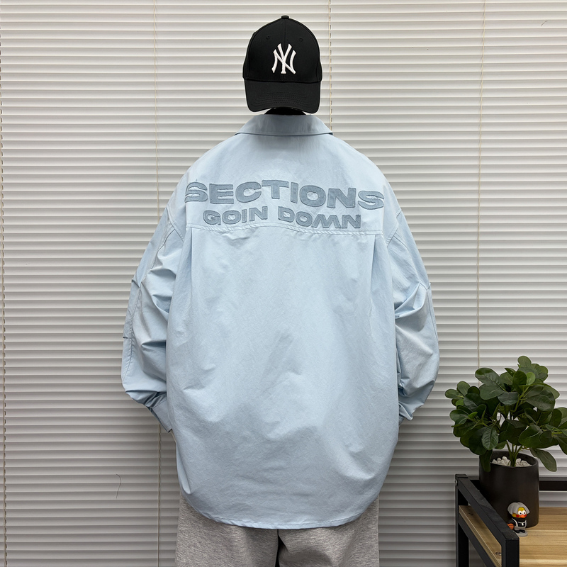 Letter Embroidered Oversized Long-Sleeved Shirt for Men, Spring and Autumn Clothing, Plus Size, Casual Shirt for Teenagers, Trendy Letter Embroidered Oversized Long-Sleeved Shirt for Men, Spring and Autumn Clothing, Plus Size, Casual Shirt for Teenagers, Trendy