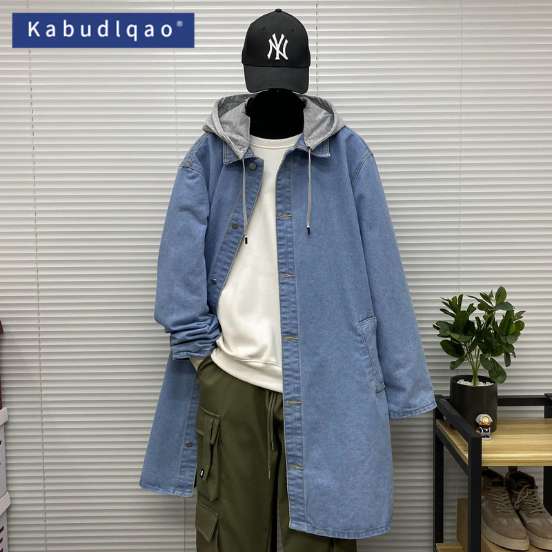 Retro Chinese-Style Heavy Denim Cape Men's Spring Wear Large Size Casual Splicing Hooded Mid-Length Windbreaker Jacket