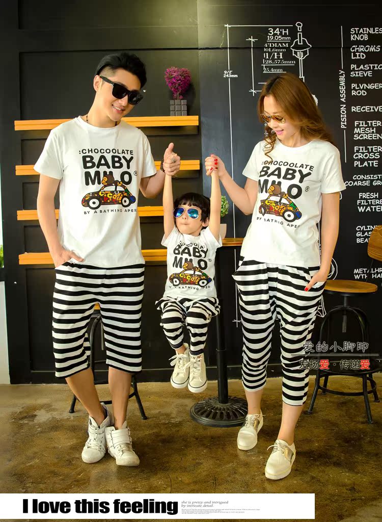 Cha mẹ và con mặc mùa hè 2018 làn sóng mới một gia đình của ba mẹ đầy đủ gia đình và trẻ em ngắn tay áo thun thể thao phù hợp với