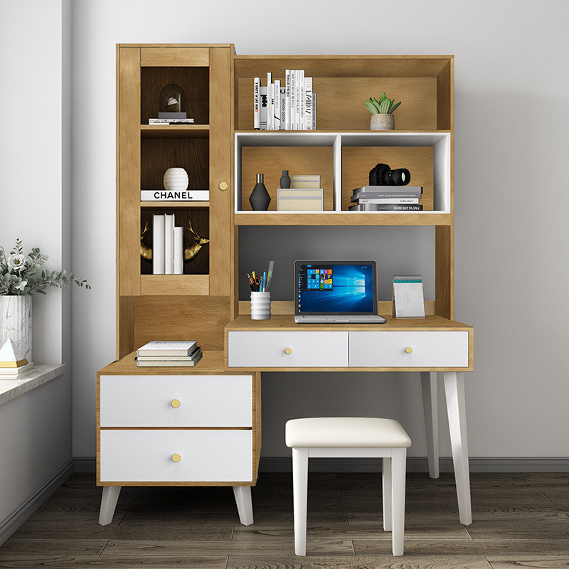 Modern minimalist computer desk study table small apartment bedroom desk bookshelf integrated solid wood computer desktop desk