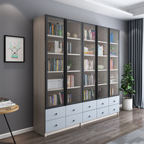 Nordic simple modern bookcase Small apartment Glass door Study bookcase locker bookcase file cabinet combination