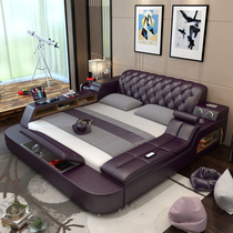 Leather tatami bed Multi-function leather bed Massage double bed 1 8-meter storage wedding bed Modern simple master bed