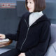 外套女春装2025新款连帽全棉休闲大码宽松长袖纯棉黑色上衣服外搭