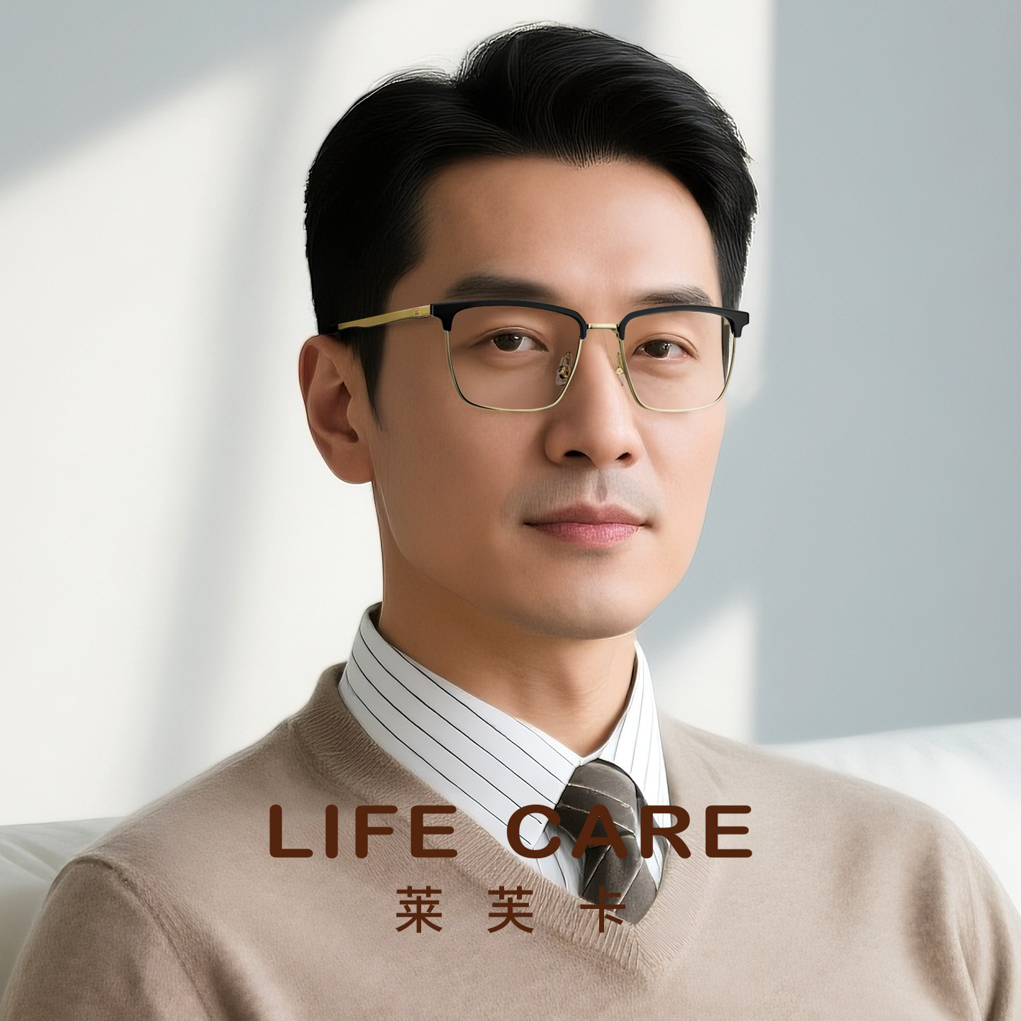 LIFECARE老花镜男士黑金眉框商务休闲高清防蓝光双光眼镜远近两用