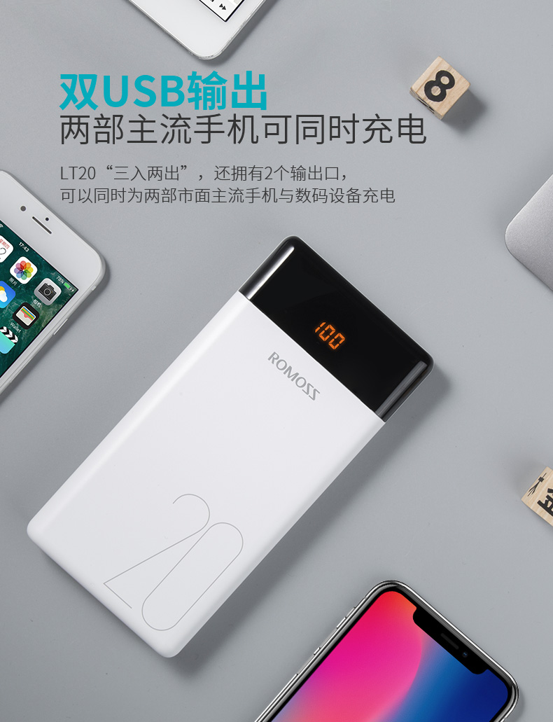 实时电量显示，全接口支持：20000mAh 罗马仕 大容量移动电源  LT20 券后59元包邮 买手党-买手聚集的地方