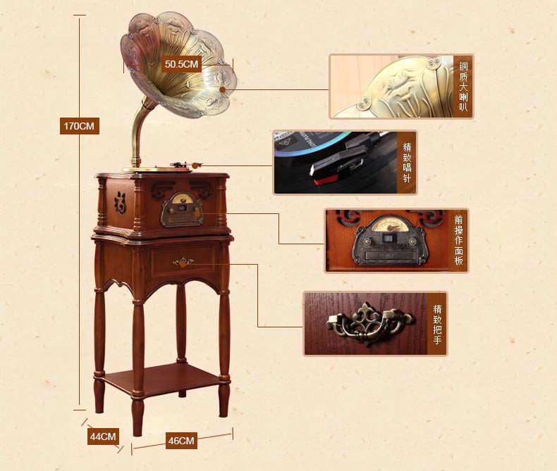 Máy ghi âm vinyl cổ điển nổi tiếng retro máy ghi âm loa lớn phòng khách âm thanh hộ gia đình ghi âm Bluetooth - Máy hát máy nghe nhạc đĩa than tiếng anh