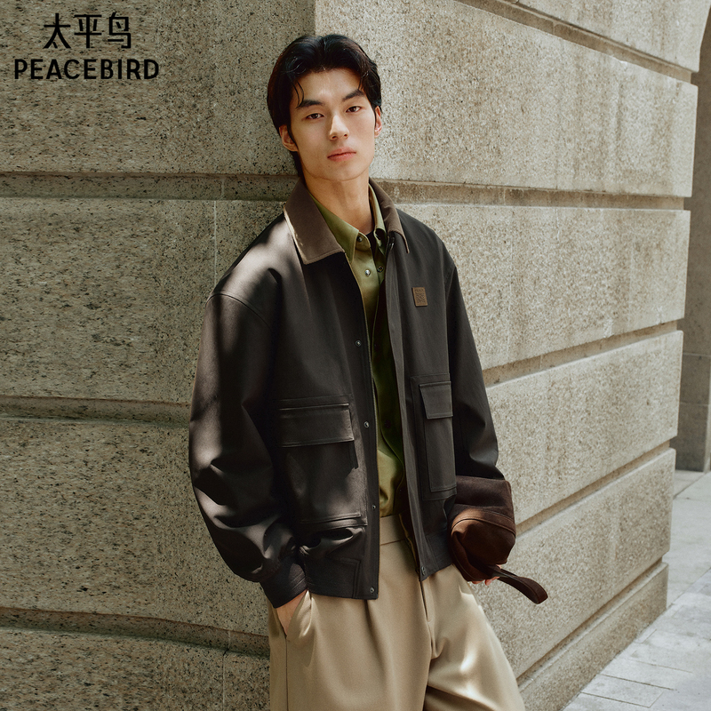 Peacebird Men's American Retro Jacket, Barn Style Workwear Texture, Old Money Style Commuting Loose Jacket