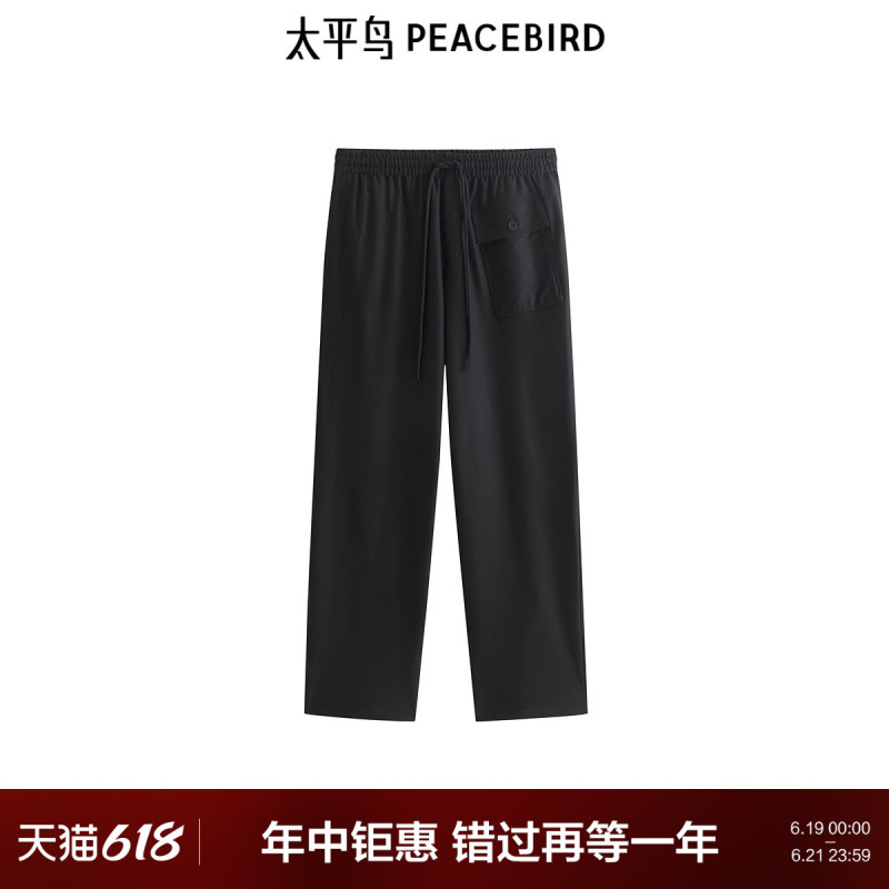Peacebird Men's Casual Pants Summer Straight-Leg Workwear Black Drawstring Sports Outdoor Long Pants Trendy Peacebird Men's Casual Pants Summer Straight-Leg Workwear Black Drawstring Sports Outdoor Long Pants Trendy