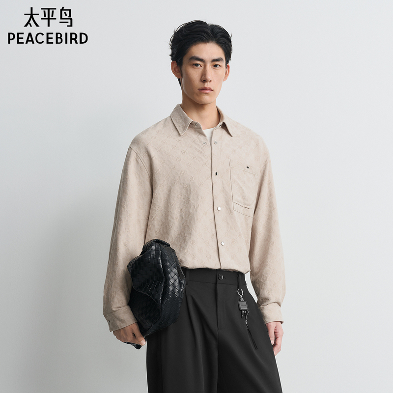 Peacebird Men's Casual Shirt 26 Autumn New Full-Print Three-Dimensional Jacquard Shirt Fashionable Outerwear Shirt Peacebird Men's Casual Shirt 26 Autumn New Full-Print Three-Dimensional Jacquard Shirt Fashionable Outerwear Shirt