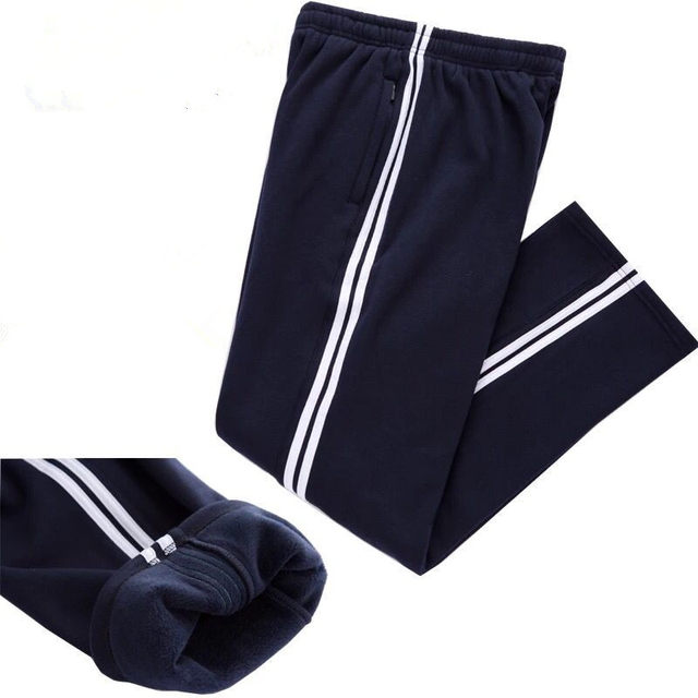 Autumn and winter plus velvet thickened dark blue student school uniform pants high school male student sports pants pure cotton plus fertilizer plus large size