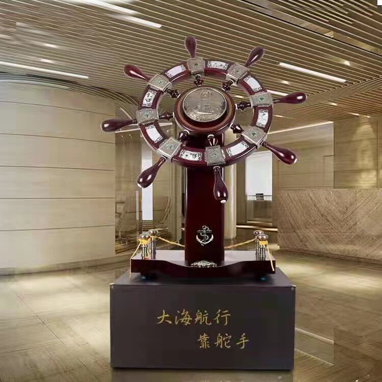 Wooden Steering Wheel Floor Ornament, Office Housewarming Opening Gift, Ship's Wheel Decoration for Lobby, Company, Hotel