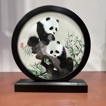 Shu embroidery double-sided embroidery handmade special sandalwood ornaments panda pattern business gifts for friends Chengdu Sichuan