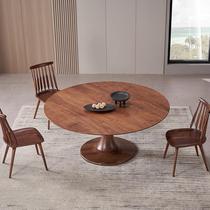 North American black walnut dining table Nordic high-end solid wood designer villa dining table home round minimalist dining table