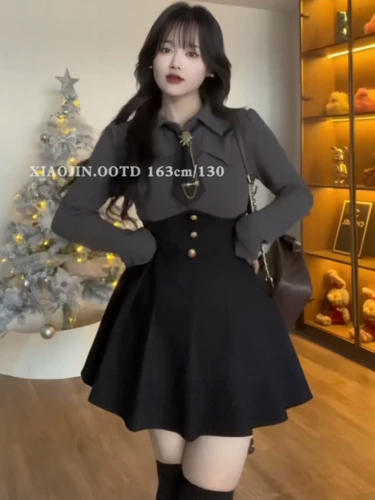 Демисезонный корсет, приталенная юбка в складку, большой размер, высокая талия, плиссированная юбка