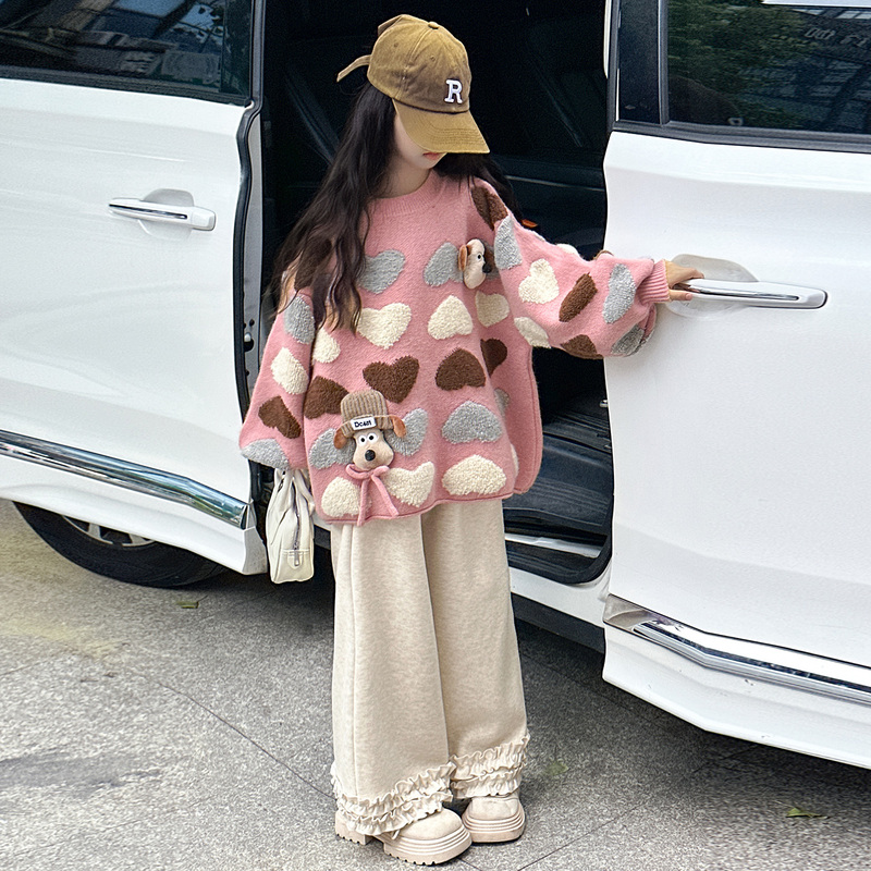 Girls' Sweater Autumn and Winter 2025 New Stylish Cartoon Puppy Sweater for Older Children Winter Base Layer Knitwear Girls' Sweater Autumn and Winter 2025 New Stylish Cartoon Puppy Sweater for Older Children Winter Base Layer Knitwear